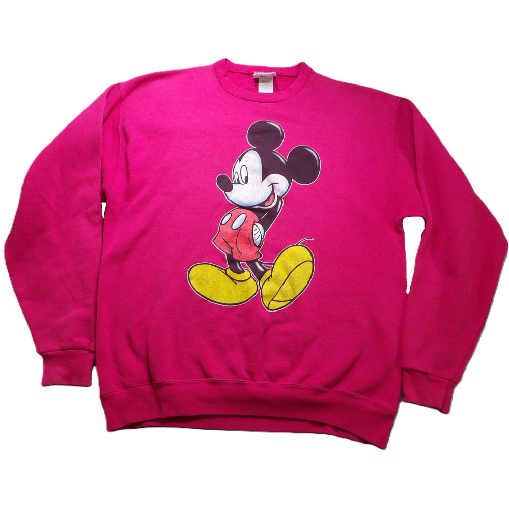 VTG 90s Walt Disney World Mickey Mouse Pink Crewneck Sweatshirt Unisex Large USA